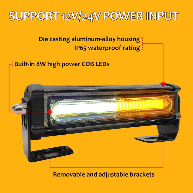 EASE2U E LED Emergency Strobe Lights for Vehicle Trucks, 4 in 1 LED 32W 12-24V Warning Hazard Flashing Strobe Light Bar, Roof and Side Installation Off Road (White Amber) - Image 4